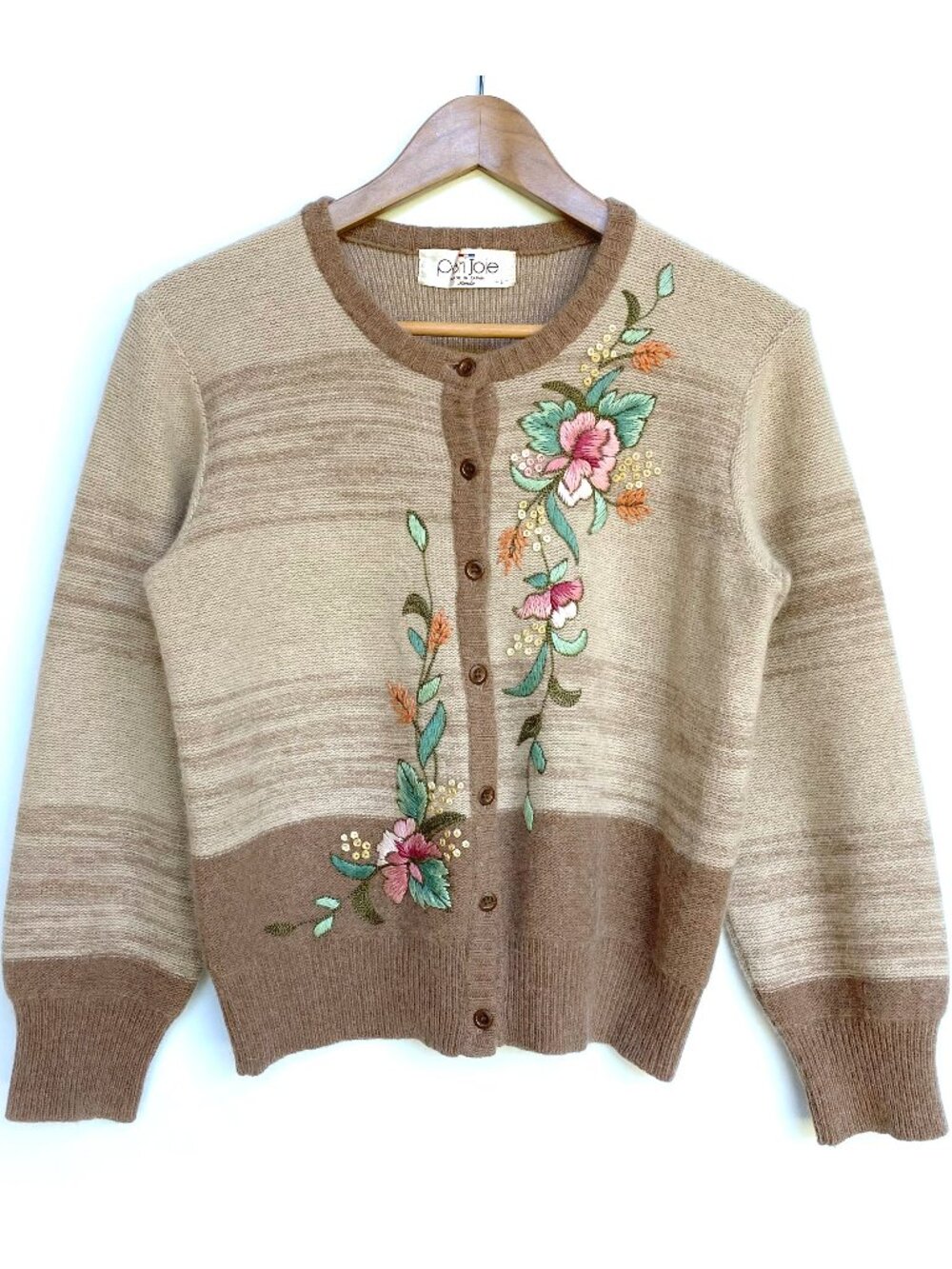 Vintage Pari Joie Japan Embroidered Wool Blend Cardigan L (fits S/M)